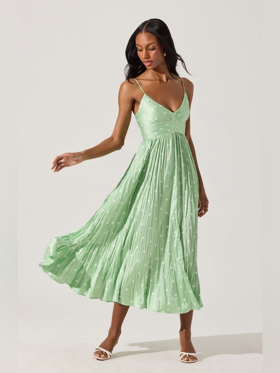 Astr Dresses & Skirts - ASTR The Label Maeve Printed Pleated Midi Dress in Mint Polka Dot M
